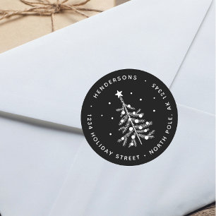 Editable Colour Christmas Tree Return Address Blac Classic Round Sticker