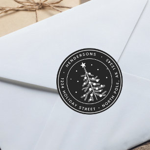 Editable Colour Christmas Tree Return Address Blac Classic Round Sticker
