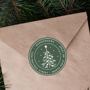 Editable Colour Christmas Tree Return Address Gree Classic Round Sticker