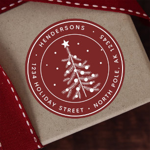 Editable Colour Christmas Tree Return Address Red Classic Round Sticker