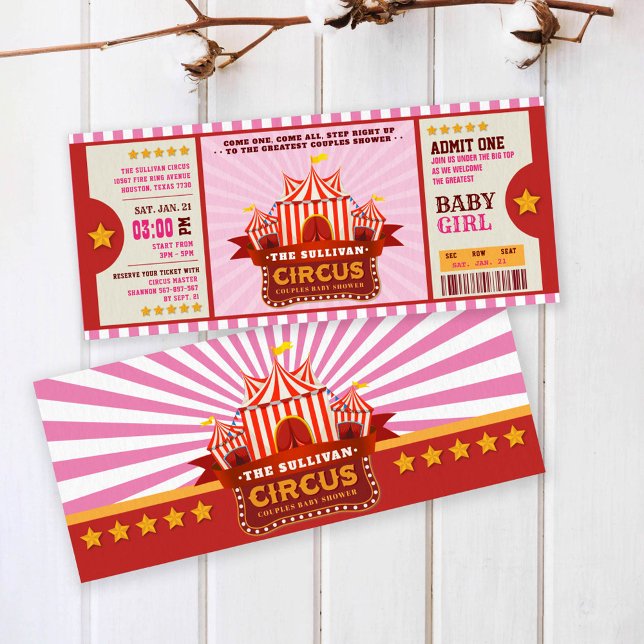 Editable Colour Circus Ticket Couple Shower Invitation (Creator Uploaded)