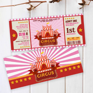 Editable Colour Circus Ticket First Birthday Invitation
