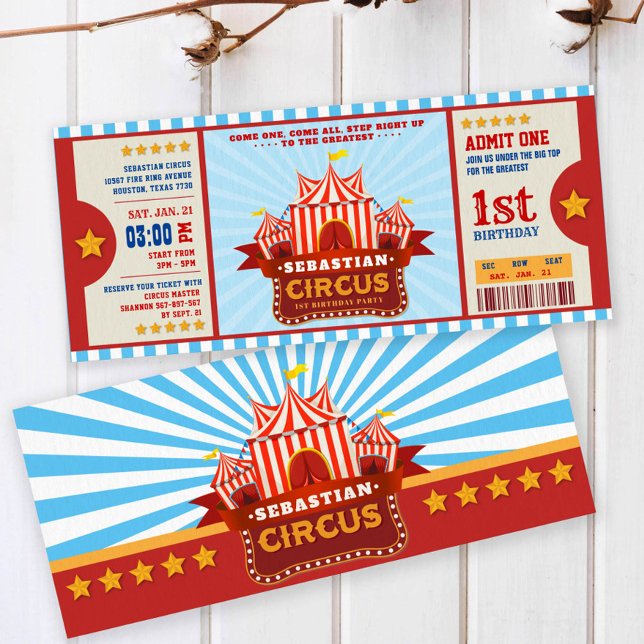 Editable Colour Circus Ticket First Birthday Invitation (Creator Uploaded)