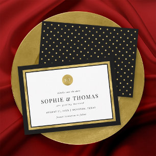Editable Colour Classic Gold Monogram Save the Dat Invitation