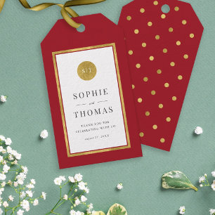 Editable Colour Classic Gold Round Monogram Weddin Gift Tags