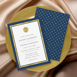 Editable Colour Classic Gold Round Monogram Weddin Invitation
