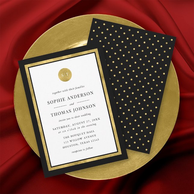 Editable Colour Classic Gold Round Monogram Weddin Invitation (Creator Uploaded)
