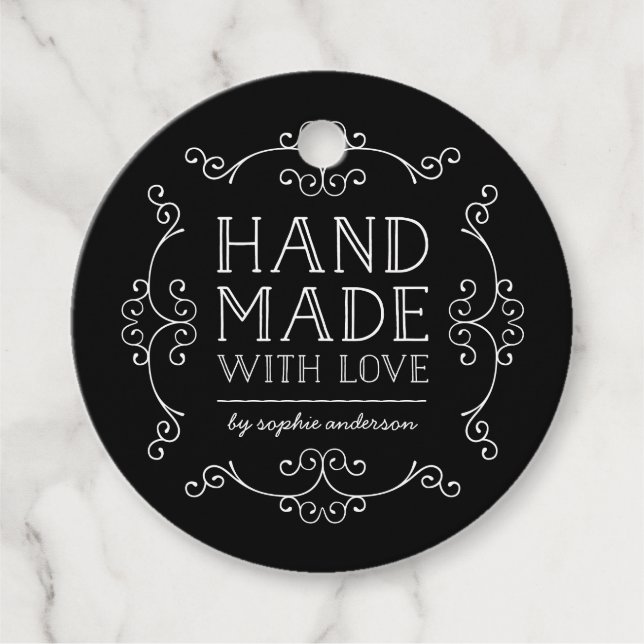 Editable Colour Flourishes Hand Made With Love Tag (Front)