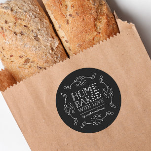Editable Colour Flourishes Home Baked With Love Classic Round Sticker