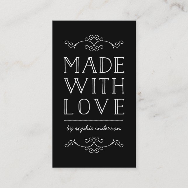 Editable Colour Flourishes Made With Love Business Card (Front)