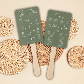 Editable Colour Green Wedding Ceremony Program Hand Fan