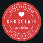 EDITABLE Colour Homemade Goods Merry Christmas Classic Round Sticker<br><div class="desc">Round Modern Bold "Homemade Goods Merry Christmas" sticker featuring a heart and double border in white against a background colour that is editable (click customise and change background colour). It's perfect for labelling what you've made. Personalise it by replacing the placeholder text. For more options such as to change the...</div>