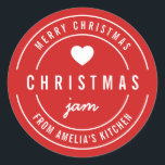 EDITABLE Colour Kitchen Merry Christmas Jam Classic Round Sticker<br><div class="desc">Round Modern Bold "Merry Christmas Jam" sticker featuring a heart and double border in white against a background colour that is editable (click customise and change background colour). It's perfect for labelling what you've made. Personalise it by replacing the placeholder text. For more options such as to change the background...</div>