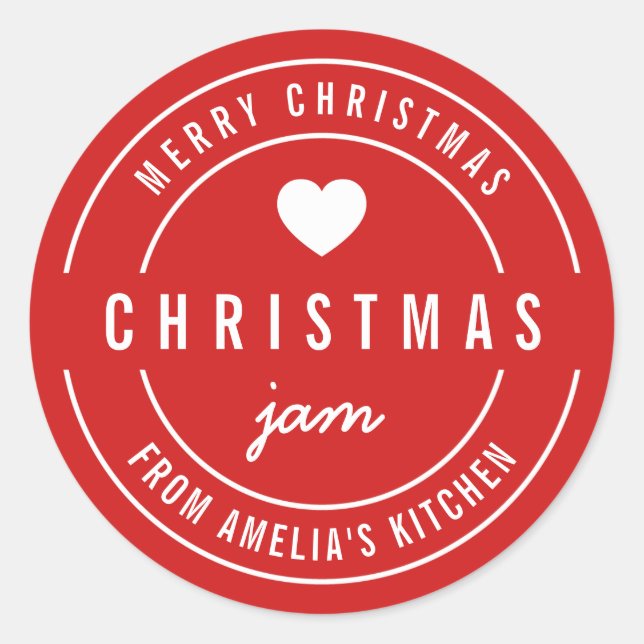 EDITABLE Colour Kitchen Merry Christmas Jam Classic Round Sticker (Front)