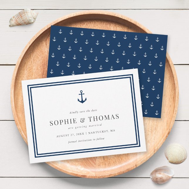 Editable Colour Modern Classic Anchor Save the Dat Invitation (Creator Uploaded)