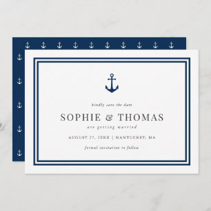 Editable Colour Modern Classic Anchor Save the Dat Invitation