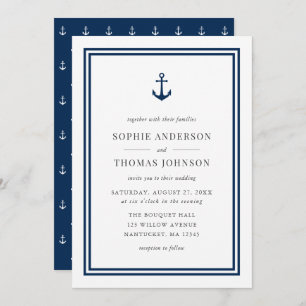 Editable Colour Modern Classic Anchor Wedding Invitation
