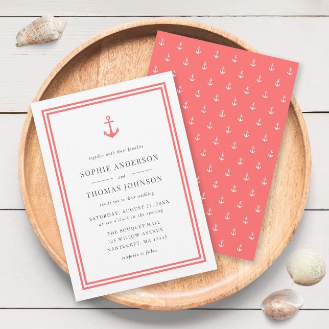 Editable Colour Modern Classic Anchor Wedding Invitation (Creator Uploaded)