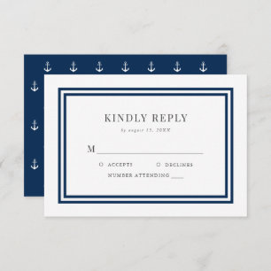 Editable Colour Modern Classic Anchor Wedding RSVP Card
