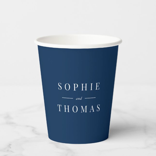 Editable Colour Modern Classic Couple Names Paper Cups (Back)