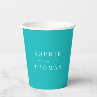 Editable Colour Modern Classic Couple Names Paper Cups