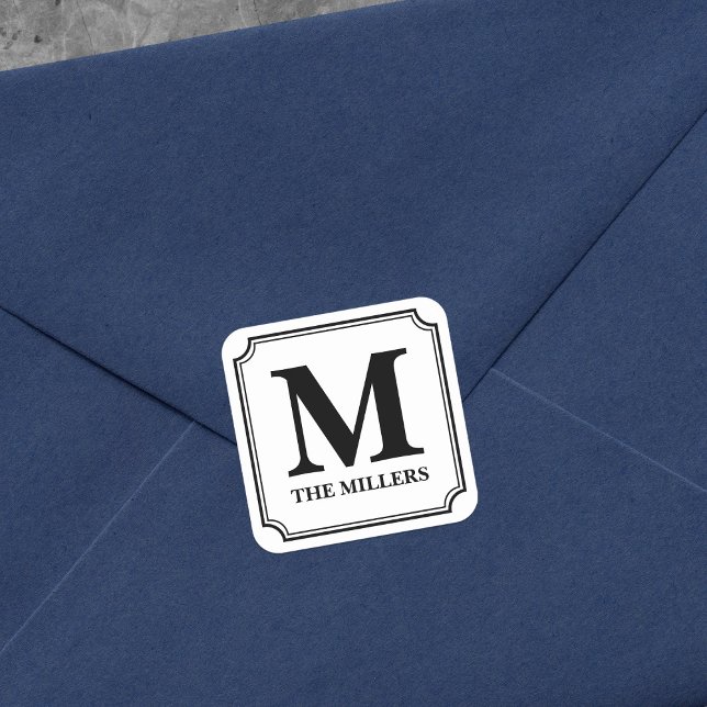 Editable Colour Modern Classic Family Name Monogra Square Sticker (Creator Uploaded)