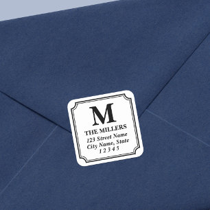 Editable Colour Modern Classic Monogram Address Square Sticker