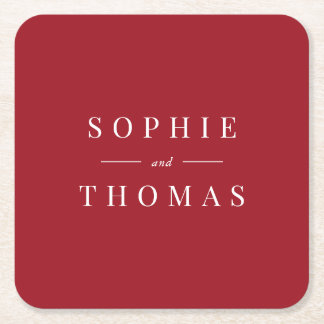 Editable Colour Modern Classic Wedding Square Paper Coaster