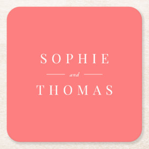 Editable Colour Modern Classic Wedding Square Paper Coaster