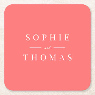 Editable Colour Modern Classic Wedding Square Paper Coaster