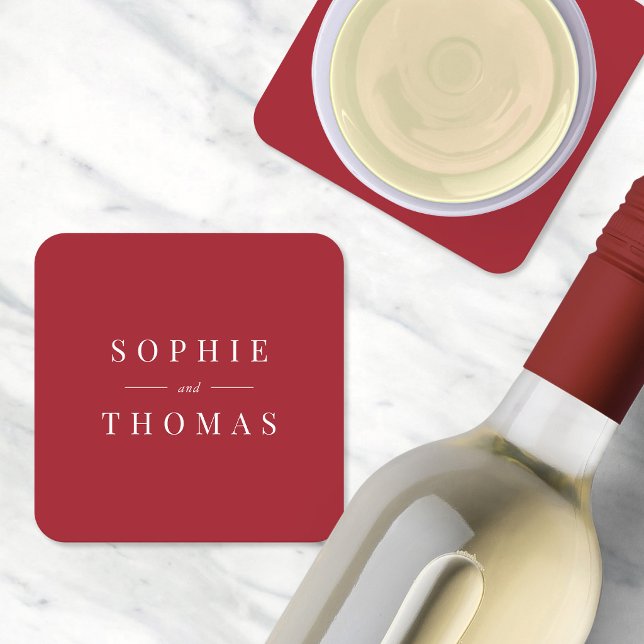 Editable Colour Modern Classic Wedding Square Paper Coaster (Creator Uploaded)