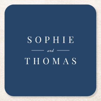 Editable Colour Modern Classic Wedding Square Paper Coaster