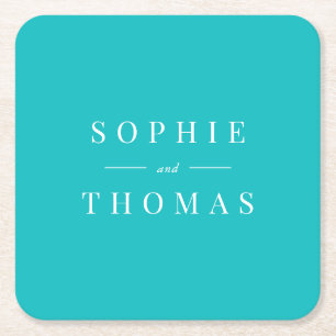 Editable Colour Modern Classic Wedding Square Paper Coaster
