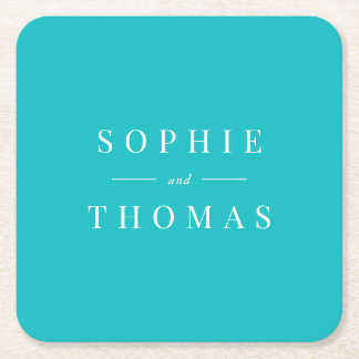 Editable Colour Modern Classic Wedding Square Paper Coaster
