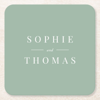Editable Colour Modern Classic Wedding Square Paper Coaster