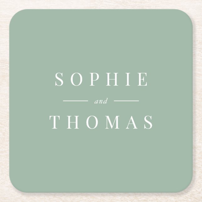 Editable Colour Modern Classic Wedding Square Paper Coaster (Front)
