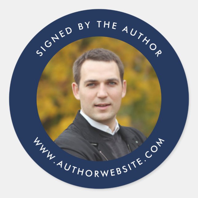 Editable Colour Modern Signed By The Author Photo Classic Round Sticker (Front)