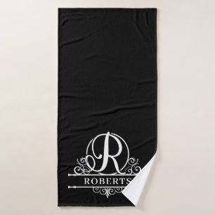 Editable Colour Monogram R Bath Towel Set