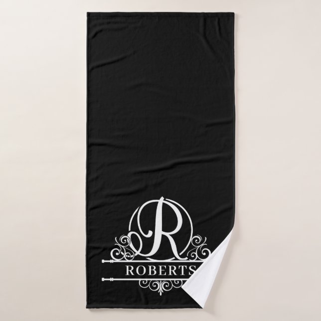 Editable Colour Monogram R Bath Towel Set (Bath Towel)