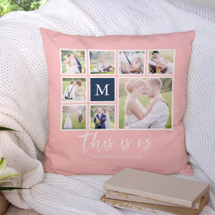 Editable Colour Monogram This is Us Photo Collage Cushion