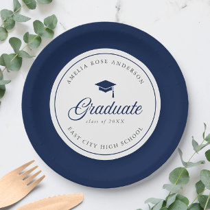 Editable Colour Mortarboard Script Graduate Paper Plate