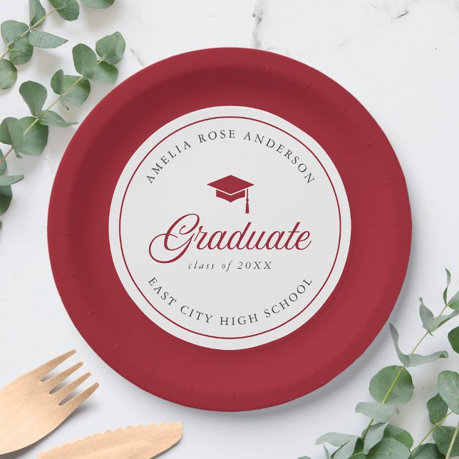 Editable Colour Mortarboard Script Graduate Paper Plate (Creator Uploaded)