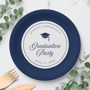 Editable Colour Mortarboard Script Graduation Part Paper Plate