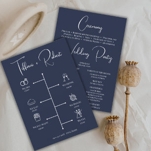 Editable Colour Navy Blue Wedding Timeline Programme