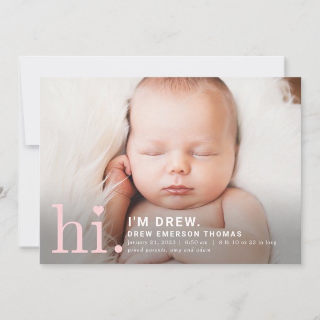 Editable Colour Precious Hi Baby Birth Announcemen Holiday Card (Front)