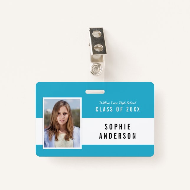 Editable Colour School Class Reunion Photo Name ID Badge (Front with Clip)