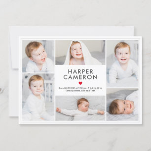 Editable Colour Sweet Heart Baby Birth Announcemen Holiday Card