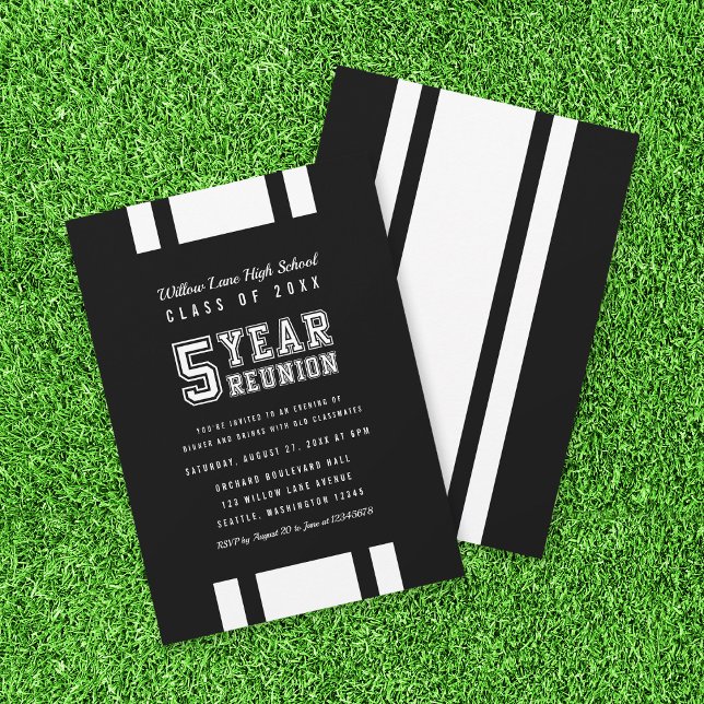 Editable Colour Varsity 5 Year Class Reunion Invitation (Creator Uploaded)