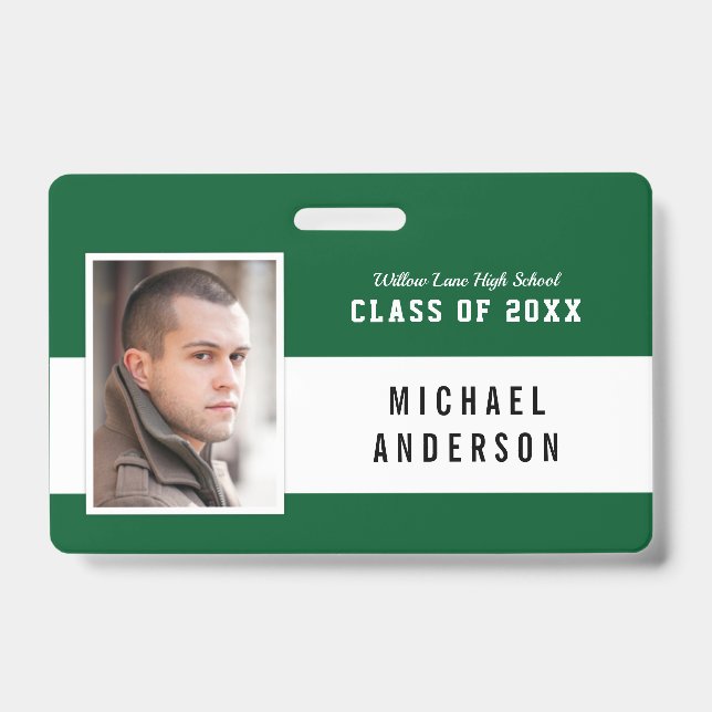 Editable Colour Varsity Class Reunion Photo Name ID Badge (Front)