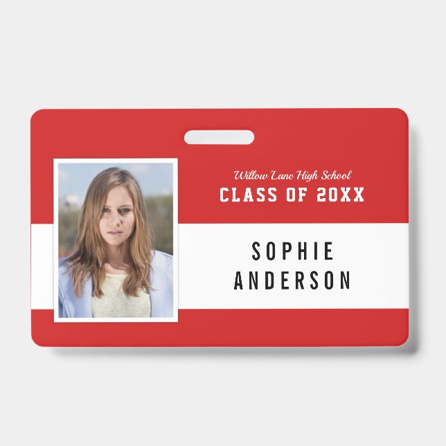Editable Colour Varsity Class Reunion Photo Name ID Badge (Front)